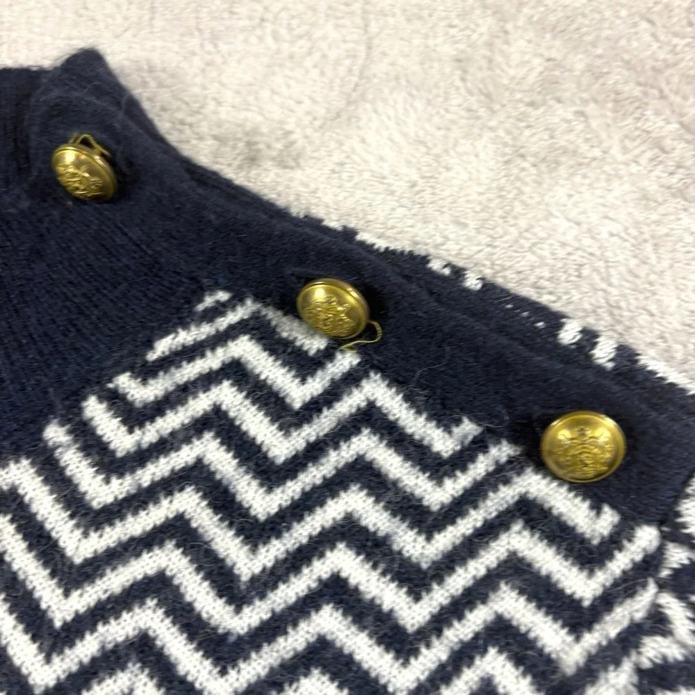 J. Crew‎ Button-detail mockneck sweater navy blue herringbone chevron Small